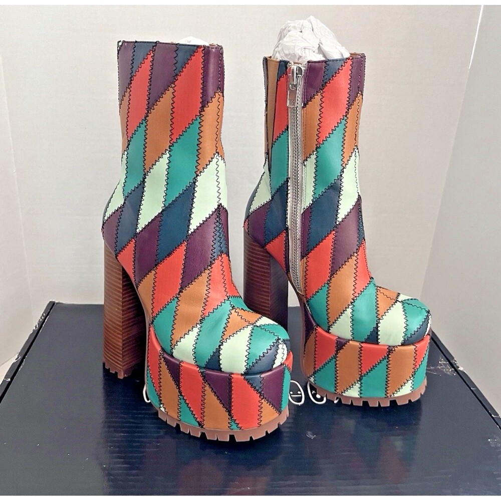 Retro Diamond Patchwork Platform Ankle Boot Current Mood Dolls Kill Sally Size 7